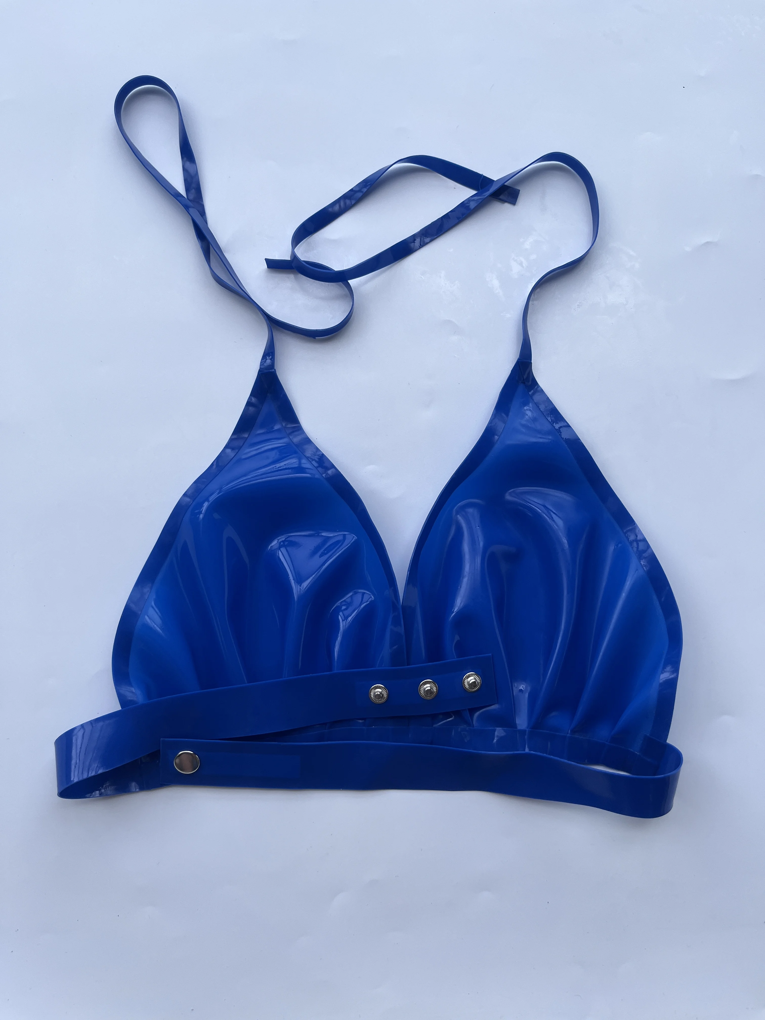 Sexy Women Lingerie Red Natural Halter Latex Bra Rubber Underwear with Back Button or Lace