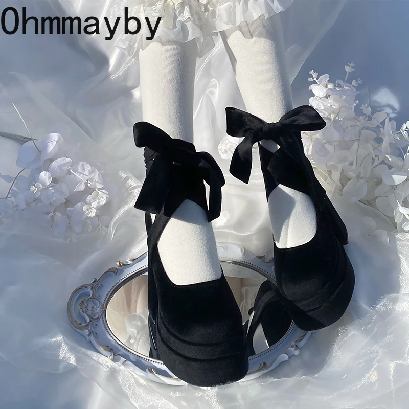 Designer Platform Women Mary Jane Shoes Fashion Elegant Cross Strap Thick Heel Shoes Ladies College Style Dress Pumps Shoes