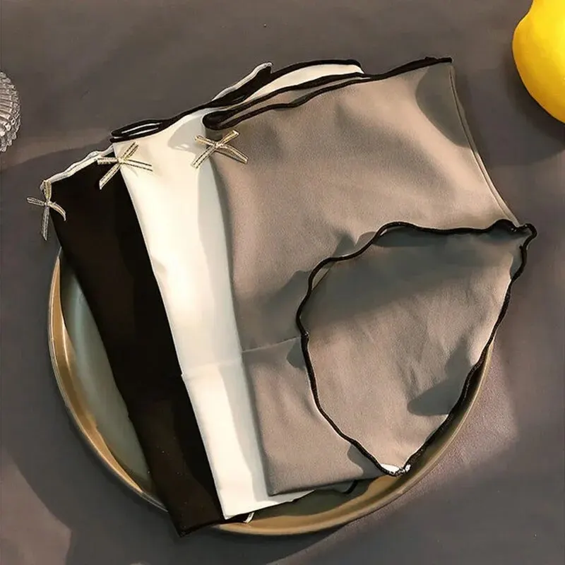 3 قطعة/الحزمة ملابس داخلية نسائية مثلثة مضادة للبكتيريا من الحرير الجليدي بدون خياطة مع خصر منخفض ونمط أوروبي أمريكي