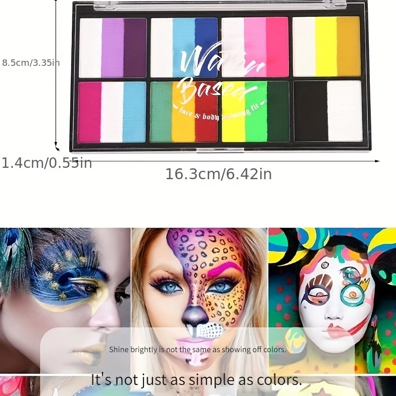 Dual-Tone Face  Body Paint Palette - Rainbow Stripe Makeup Kit for Cosplay  Halloween