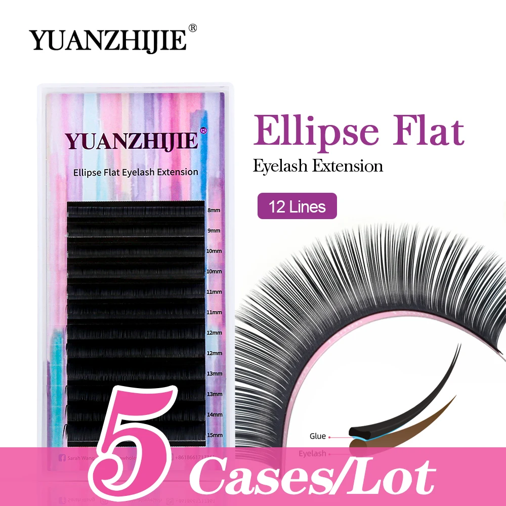 YUANZHIJIE New 5cases/lot Flat Lashes Extension Wholesale Cashmere Matte Ellipse False Eyelash Extensions Volume Split Tips