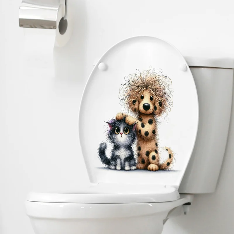 Funny Cat Dog Toilet Stickers Decorative Wall Stickers Home WC Decoration Sticker For Bathroom Self-Adhesive Decals