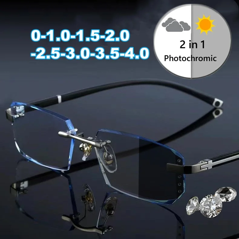 Photochromic Myopia Glasses Unisex Near Sight Eyeglasses Anti-blue Light Eyewear 0-1.0-4.0