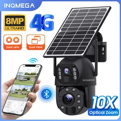 4K 8MP Solar Powered Camera 10X Optical Zoom 4G Outdoor SIM Card Cam PIR Dection with Dual Screen Color Night Vision WIFI Cam