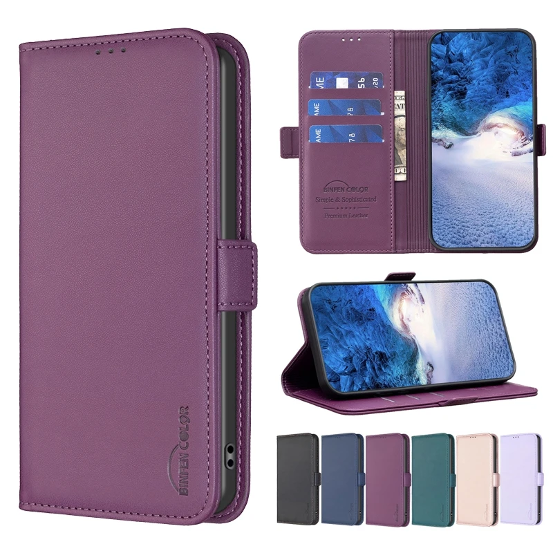 Business Leather Wallet Case with Magnetic Buckle Flip Cover