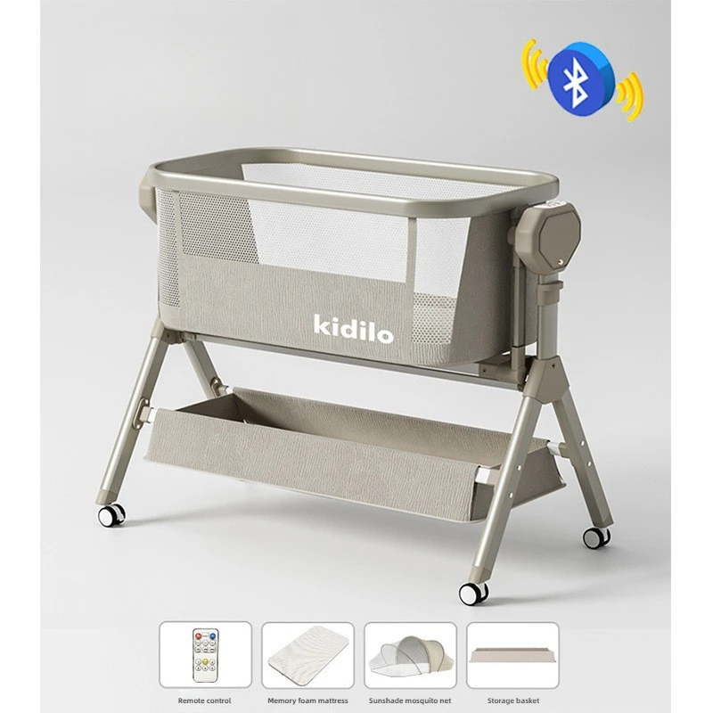 kidilo Culla multifunzionale, mobile e pieghevole, letto grande con giunture elettriche, culla neonato Materiale metallico, stile minimalista - immagine 4