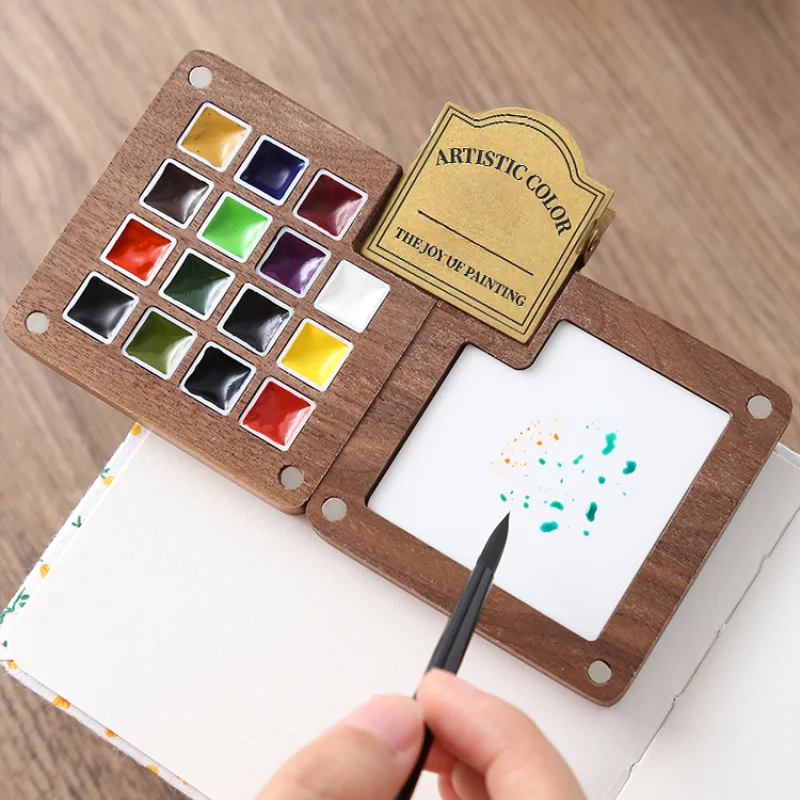 Schminke College Watercolor Paint, 0.5ML, Portable 15-Color, Walnut Watercolor Paint Box, Travel Painting Art Supplies, watercolor painting set watercolor paint watercolor pigment