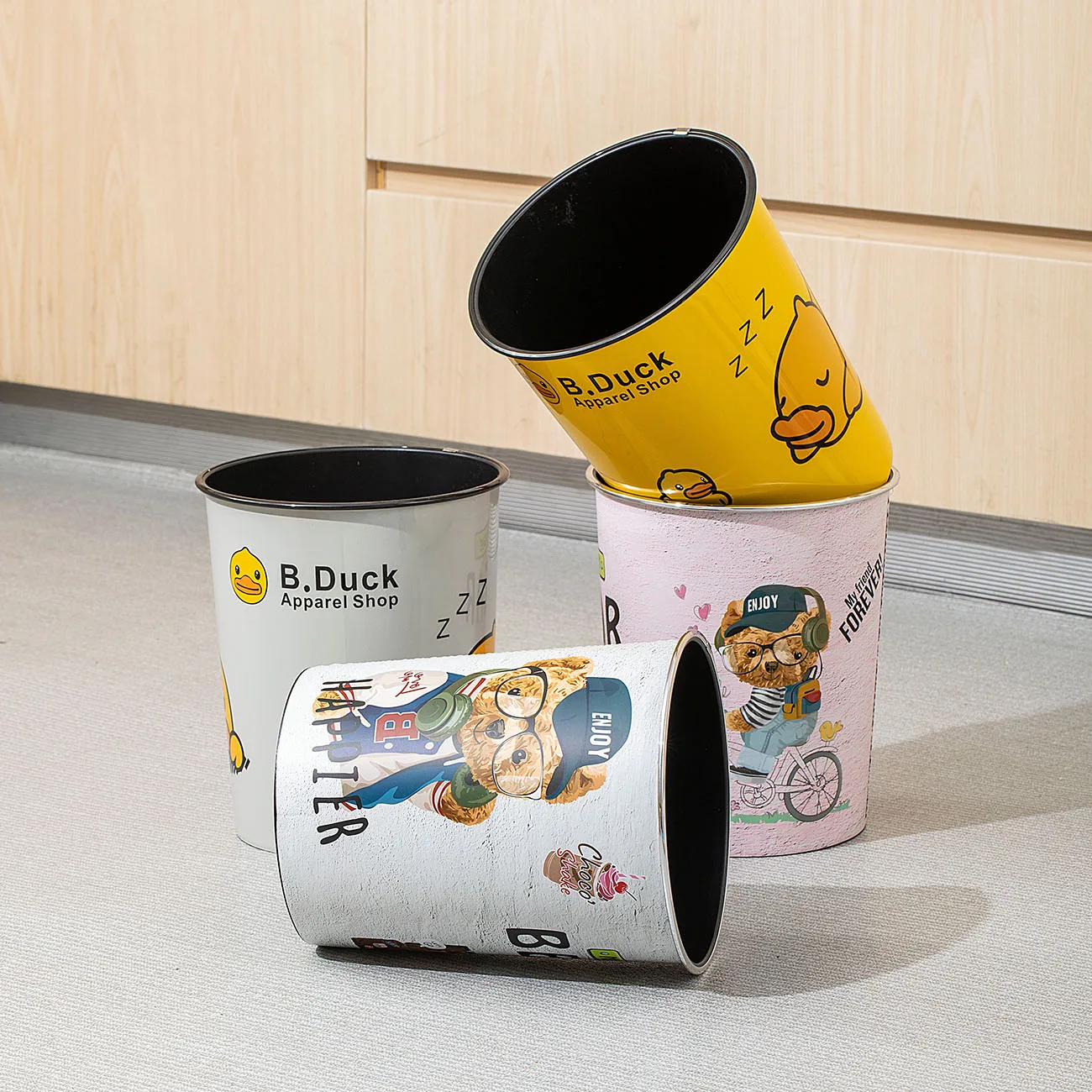 Beautiful Pattern Trash Can Plastic Trash Can For Home Bathroom Kitchen Paper Basket