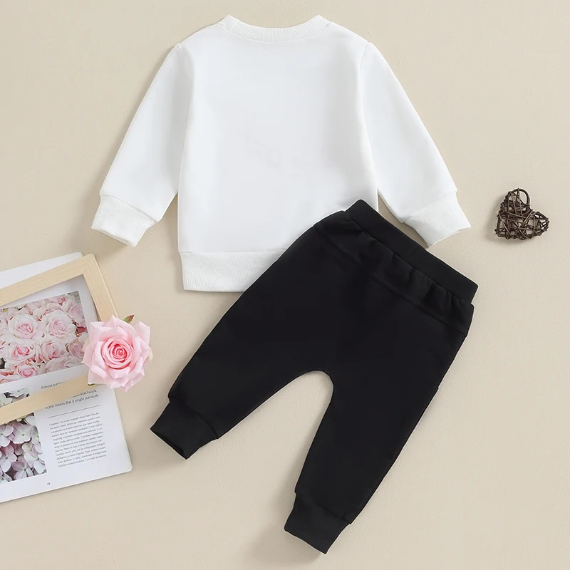 Description Picture 3 of itemBaby Boys Pants Set Long Sleeve Crew Neck Letters Print Sweatshirt with Elastic Waist Sweatpants Valentine’s Day Outfit