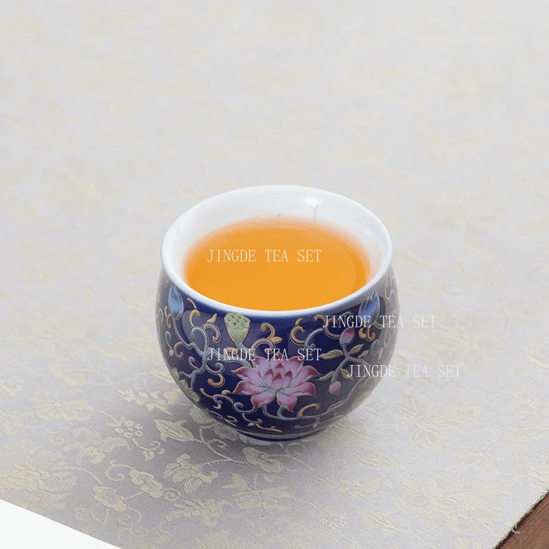 65ml Jingdezhen Ceramic Tea Cup Enamel Host Tea Cup Kung Fu Tea Set Portable Embroidery Bag Birthday Gift Drinking Utensils