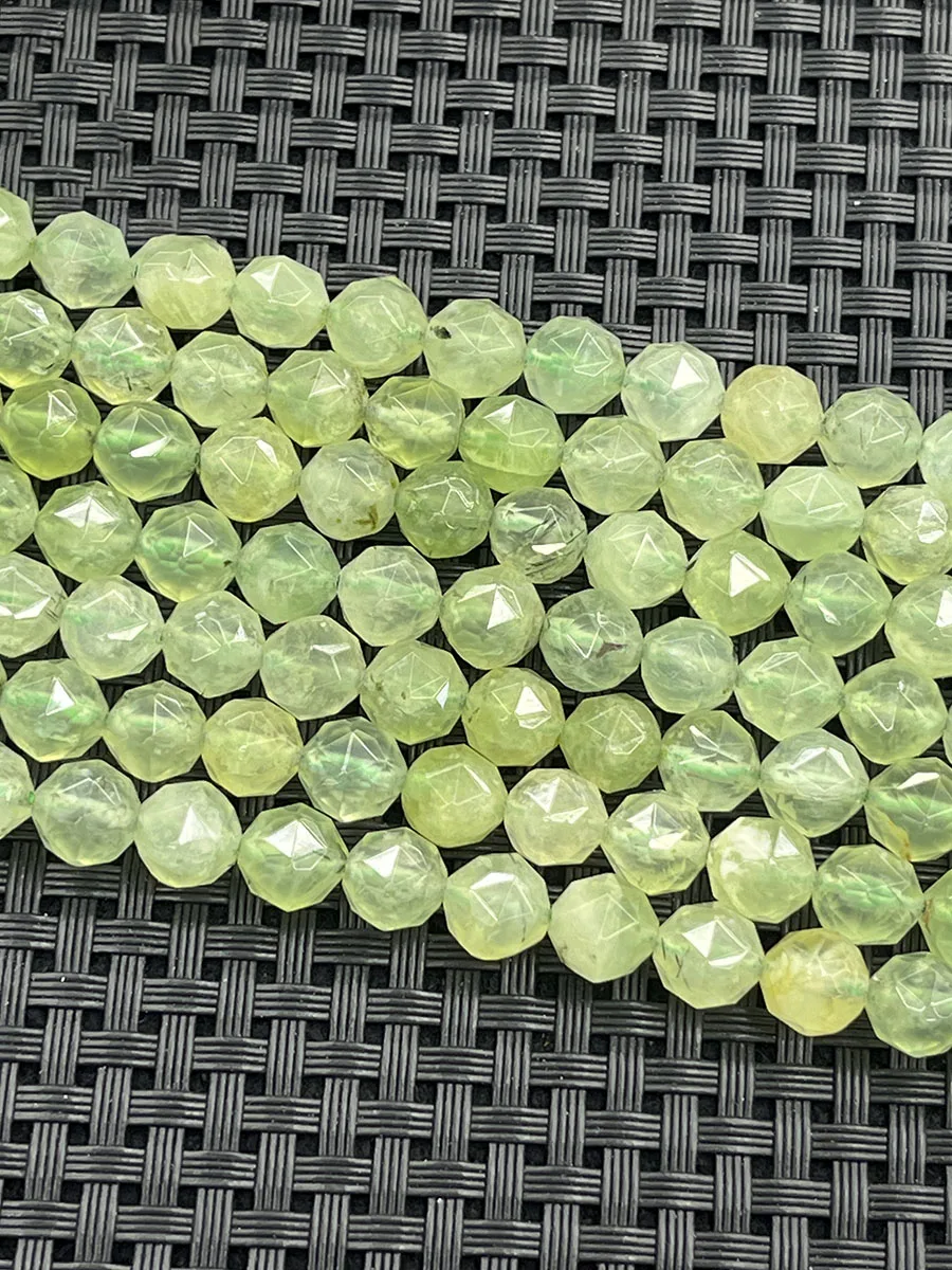 Natural Faceted Green Prehnite Round Gemstone Loose Beads 15.5
