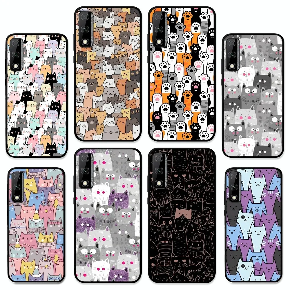 

Cartoon Cute Cats Background Phone Case For Huawei Y9 6 7 5 Prime Enjoy 7s 7 8 plus 7a 9e 9plus 8E Lite Psmart Shell