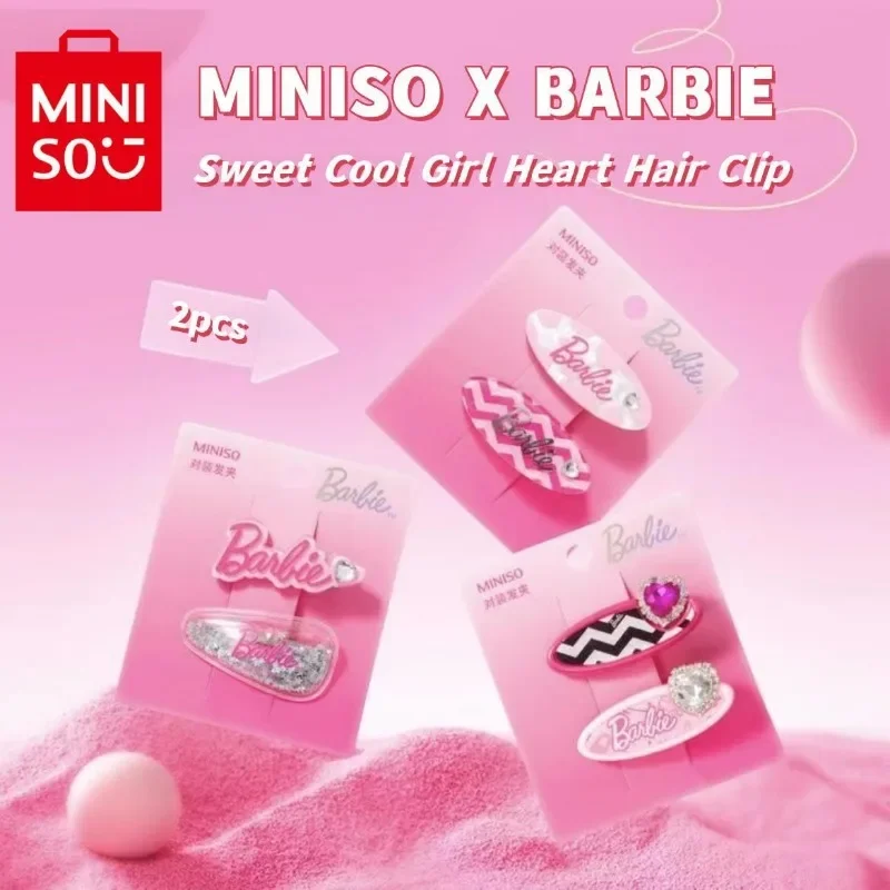 Miniso Barbie Joint Series 2 Pezzi Shiny Heart Logo Coppia Ovale Cute Cartoon Side Hair Clips Regalo Per Bambini E Ragazze