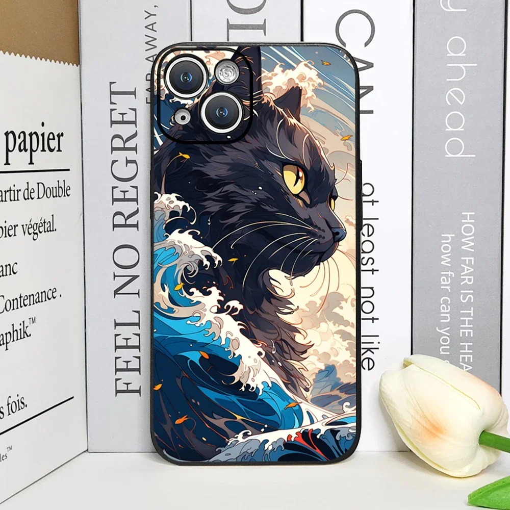 Cat-Themed Great Wave of Kanagawa Artistic Soft Phone Case Cover