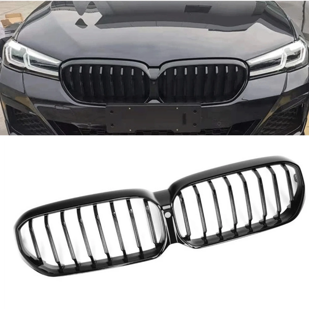 

Car Front Grille Grill Vertical Bar Upper Bumper Hood Mesh w/ Camera Hole For BMW 5 Series G30 G31 G38 2021 2022 Avanced Version