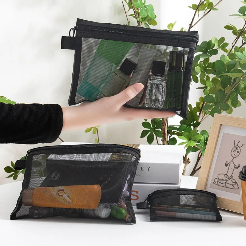 1PC Transparent mesh make-up bag large capacity travelling carry wash bag toy cosmetic storage bag 2
