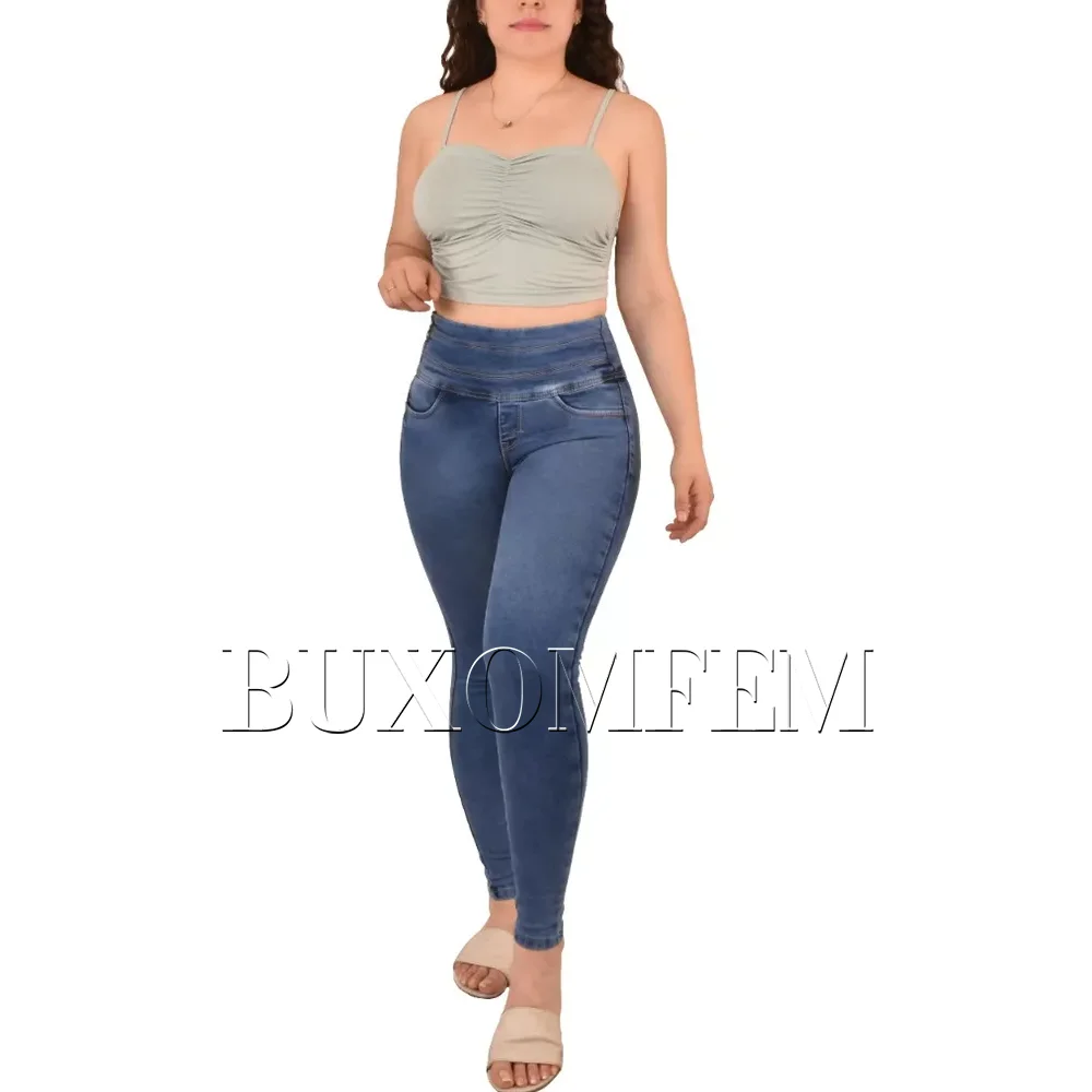 Blue Sexy High Waist Elastic Slim Jeans Women's Straight Leg Wrap Hips Casual Trousers for Daily & Erveryday High Waist Pants