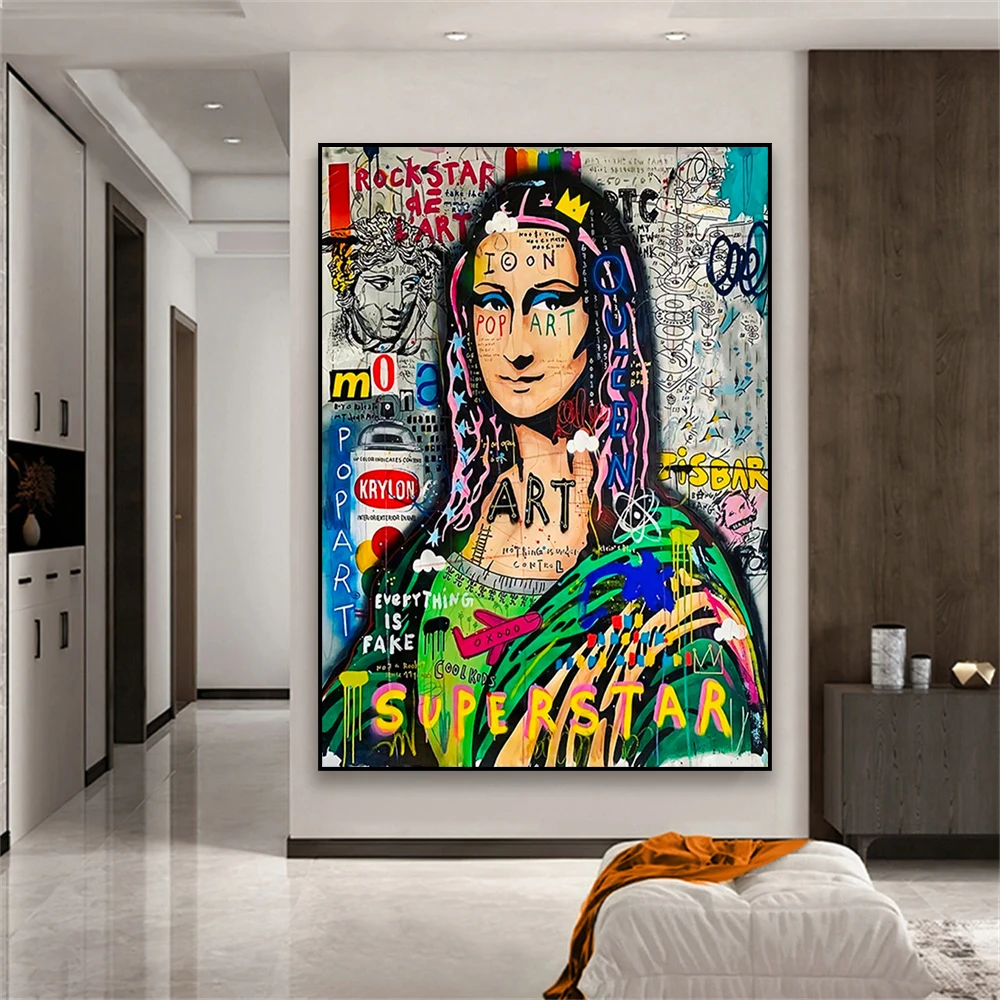Graffiti Art Mona Lisa Poster Modern Pop Street Art Prints Canvas Painting Woman Portrait Pop Art Modern Home Room Wall Decor