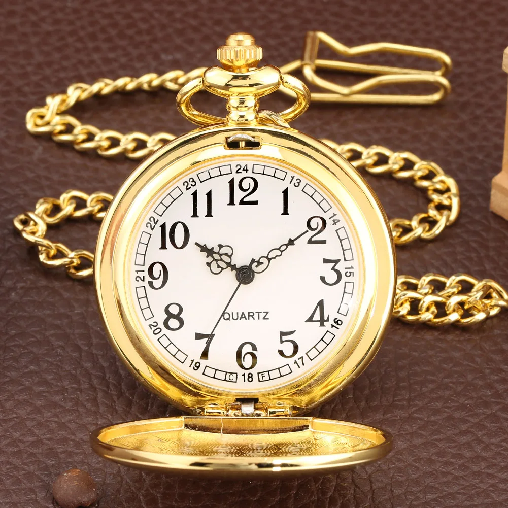 New Fashionable Vintage Black and Gold Glossy Retro Pocket Watch Universal Alloy Quartz Chain Pocket Watch