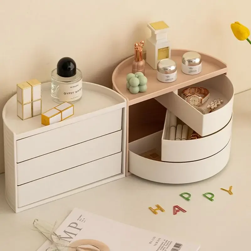 

Creative Semicircle Rotating Cosmetic Bathroom Countertop Storage Box Makeup Organizer Multi-Layer Skin Care Jewelry Storage Box