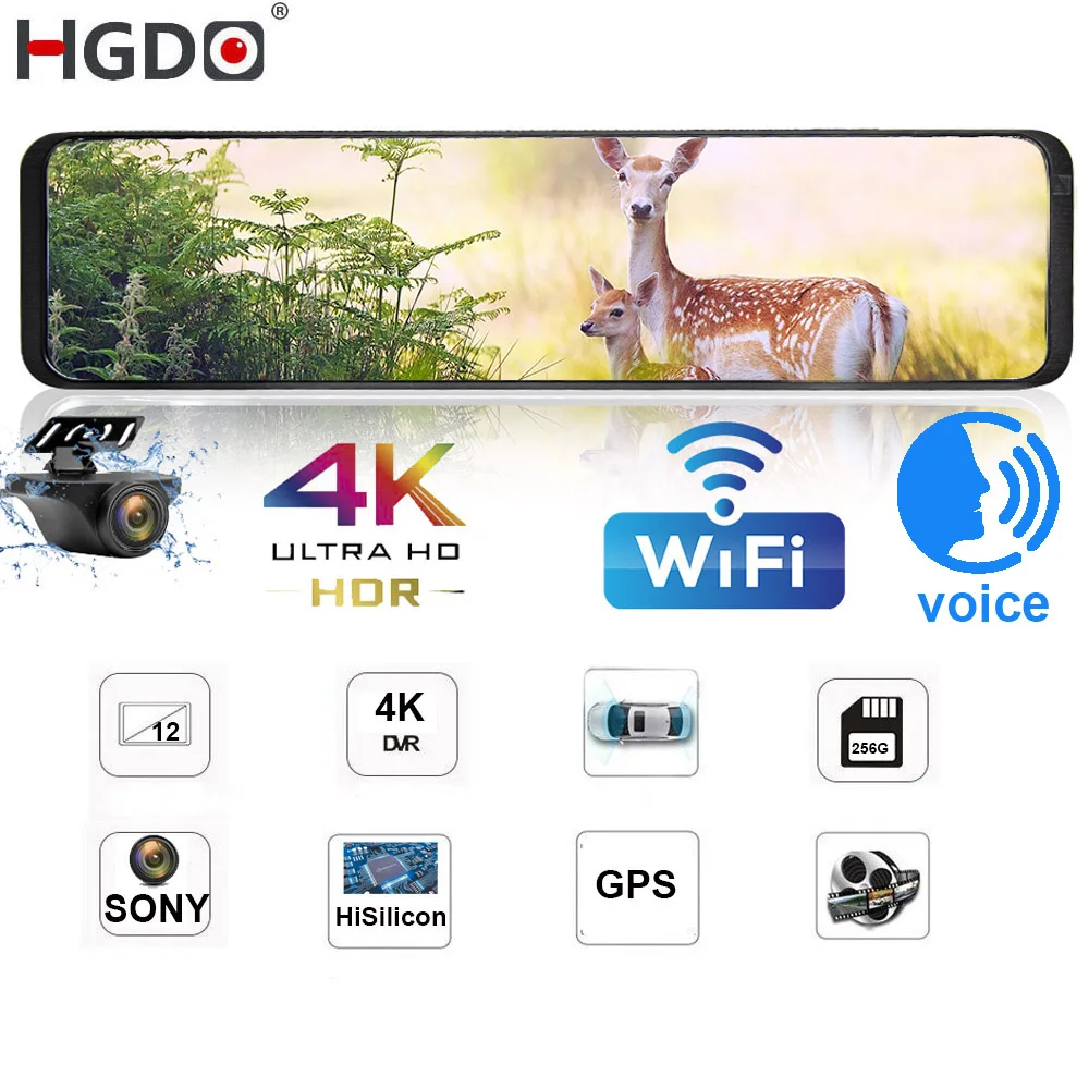 Car DVR 12" WIFI 4K 3840*2160P Dash Cam Sony IMX415 Rear View Mirror GPS Camera 1080P Video Recorder car dash cam