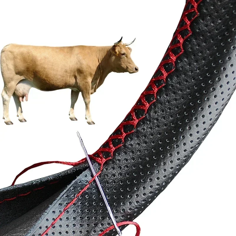 Car Steering Wheel Cover Non-Slip Soft Artificial Leather 38cm With Needles And Thread Braid On Steering-Wheel Car Accessories