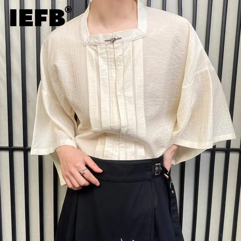 

Стильная мужская рубашка IEFB в китайском стиле, Новинка лета 2024, модный трендовый Свободный Повседневный мужской топ с квадратным воротником и рукавом до локтя, 9C5612