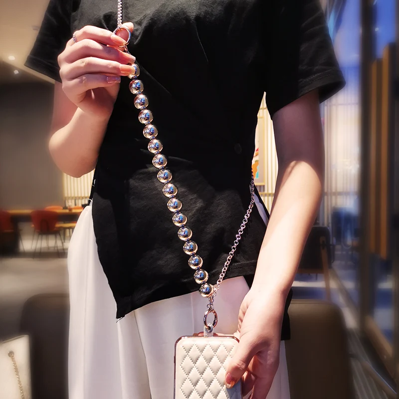 Crossbody Section Be Carried Back Metal Lanyard Electroplating Round Bead LanyardPhone Universal Clip Mobile Phone Lanyard