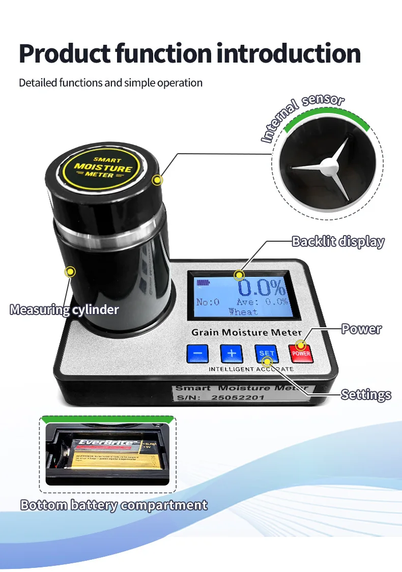 Grain Moisture Meter High Precision Grain Moisture Tester with Temperature Compe