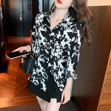 

Boho Floral Turn Down Neck Blouse for Women Loose Holiday Cut Out Blouse Shirt Women Spring Summer Female Blouse Tops 2022