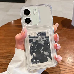 Transparent Card Pocket Shockproof Phone Case with Air Bag Cushioning for Redmi 12C (Transparent)