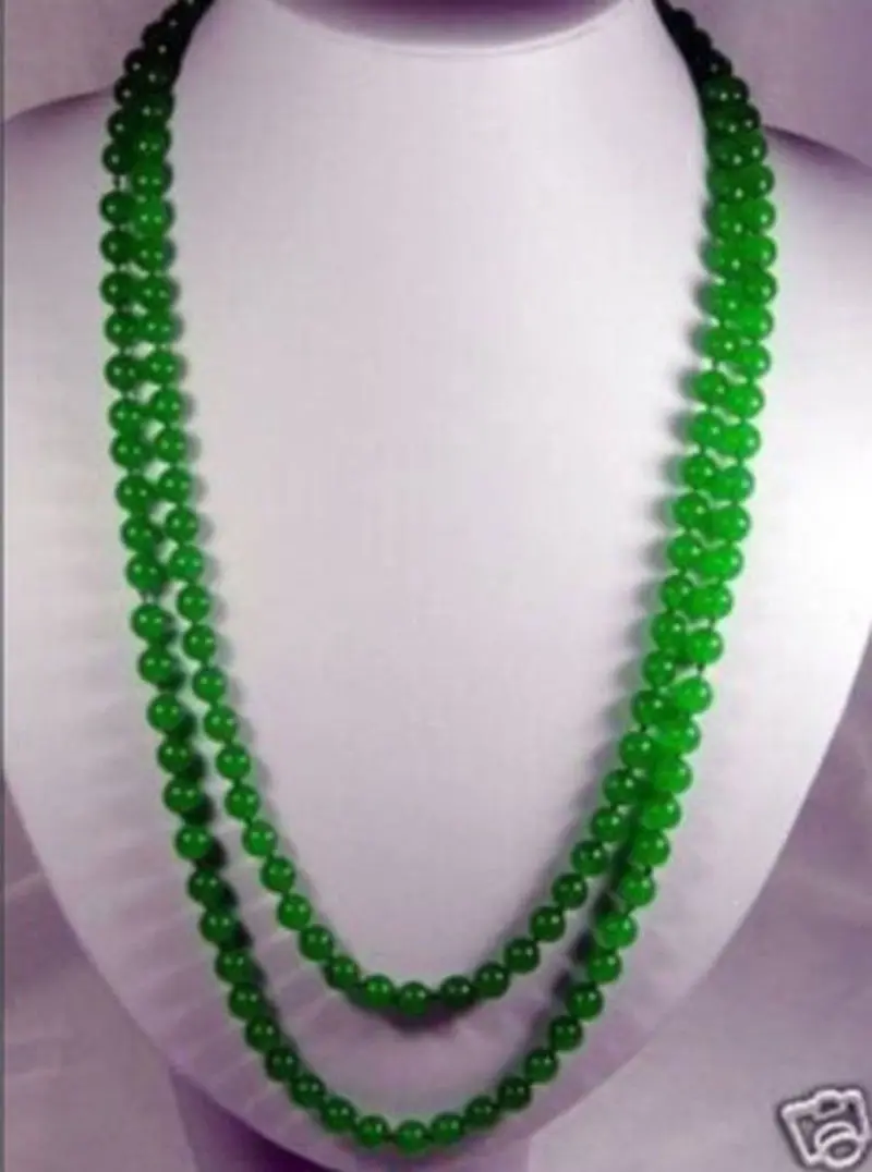 

long 36 inches 8mm natural green jade round beads Necklace