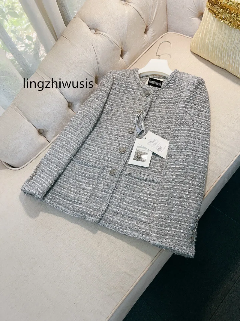 

lingzhiwusis Grey Coat Women French Elegant Ladies Outerwear Noble Top Quality Outerwear Female Autumn New Arrive