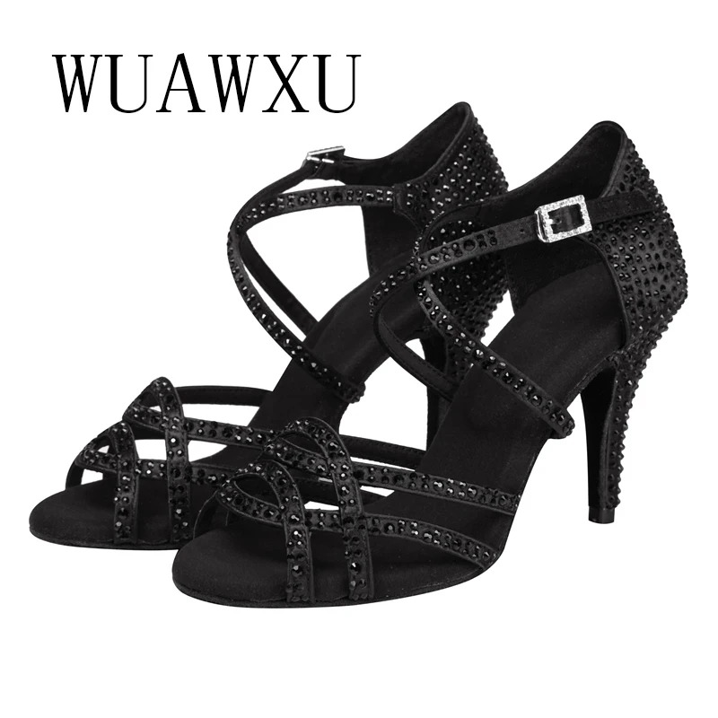 NATASHA2023 New Color Black Latin Dance Shoes Women's High Heels Sexy Performance Shoes Performance Party Dance Shoes 8.5 cm