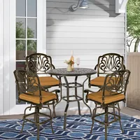 5-Piece Patio Swivel Bar Set, All-Weather Cast Aluminum Outdoor High Bar Stool Bistro Set for Backyard Garden with 4 Cu 1