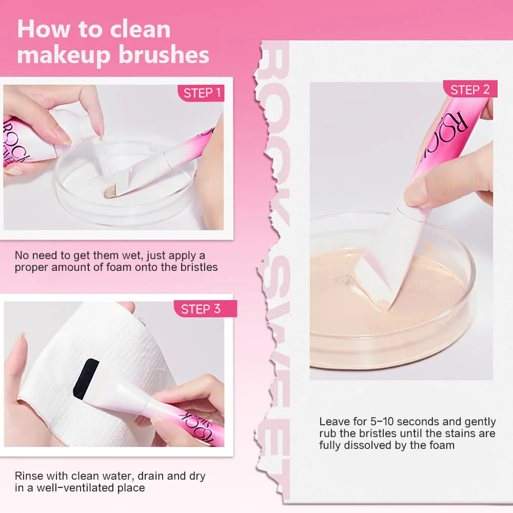 Rock Sweet 50ml Powder Puff Cleaning Mousse Beauty Egg Makeup Brush Water-free Foaming Cleaning Liquid Without Residue