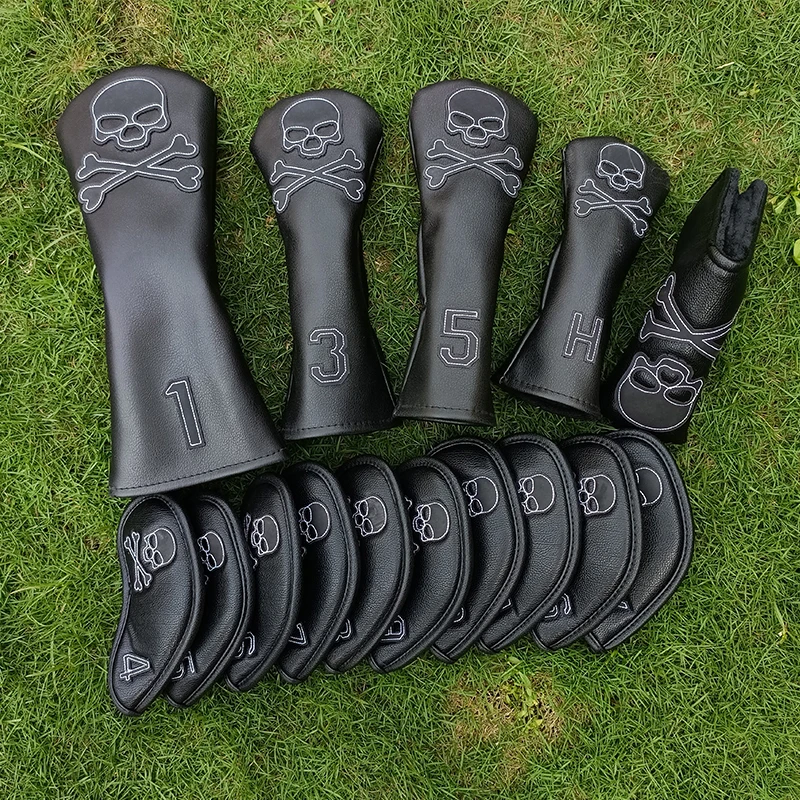 Golf Headcover Skull Driver Fairway Hybird Wood Head Cover Set PU Leather Waterproof Soft Durable Golf Woods free shipping