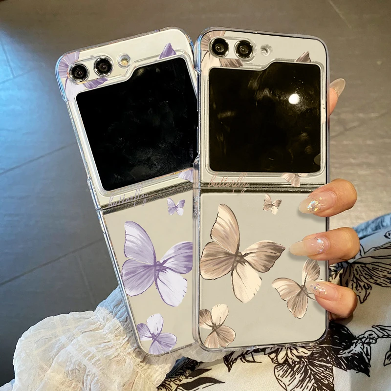 Transparente Handyhülle mit Schmetterlingsmuster für Samsung Galaxy Z Flip5 Flip6, transparente, harte Klapphülle für Samsung Z Flip 6 5 4 3 5G_voghion.com