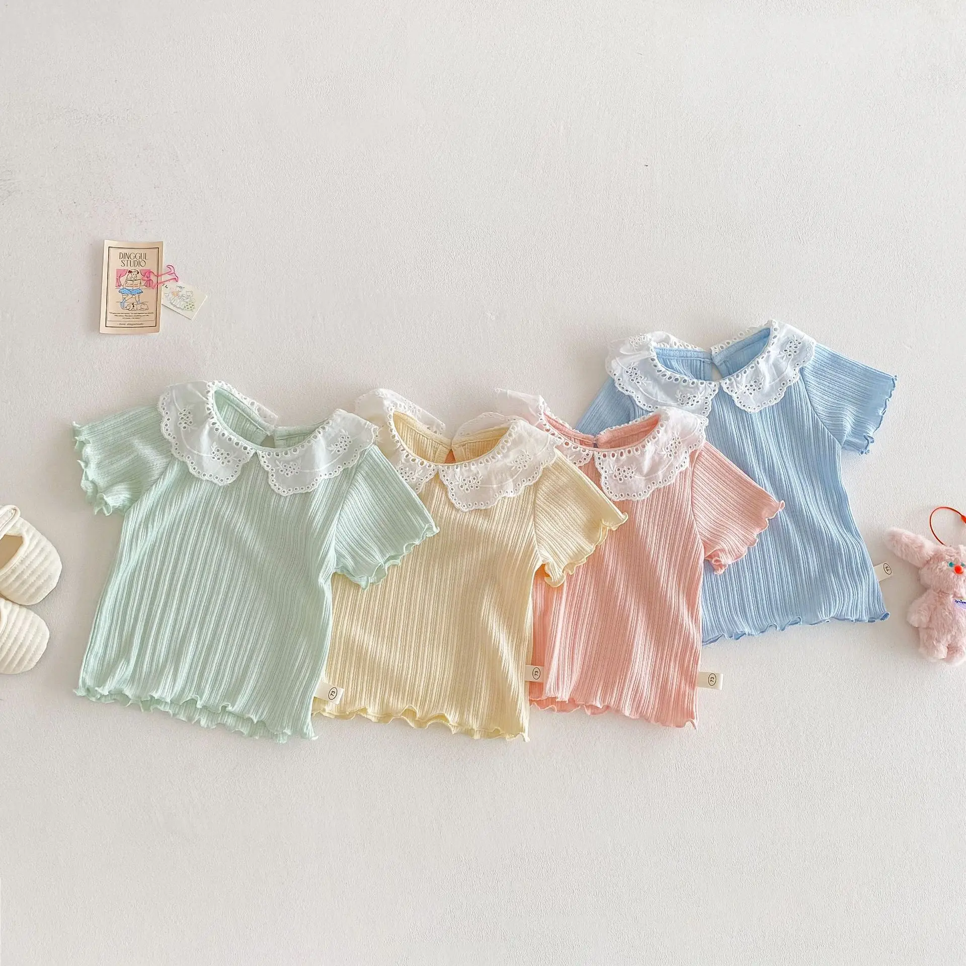 Girls Summer Short Sleeve Lace Tops