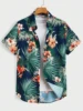 Hawaiian Botanical Flower Print Men's and Women's Short Sleeve Lapel Shirt Seaside Button-Down Shirt Top 2