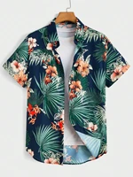Hawaiian Botanical Flower Print Men's and Women's Short Sleeve Lapel Shirt Seaside Button-Down Shirt Top 2
