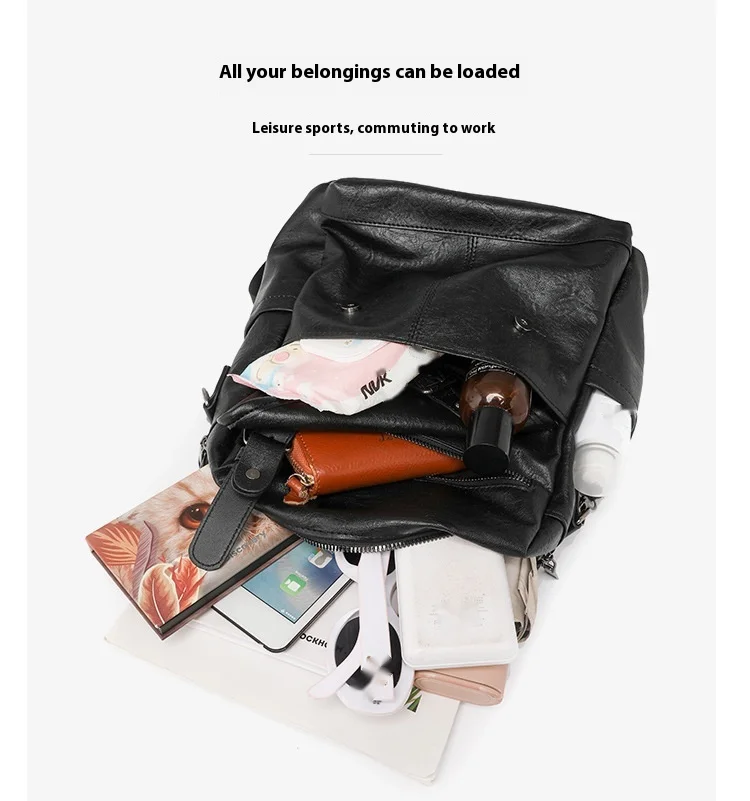 Women's Backpack Retro Soft Leather Tassel Travel Rucksack Stylish_voghion.com