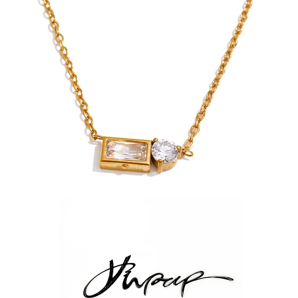 Yhpup Bling Cubic Zirconia Rectangle Pendant Necklace