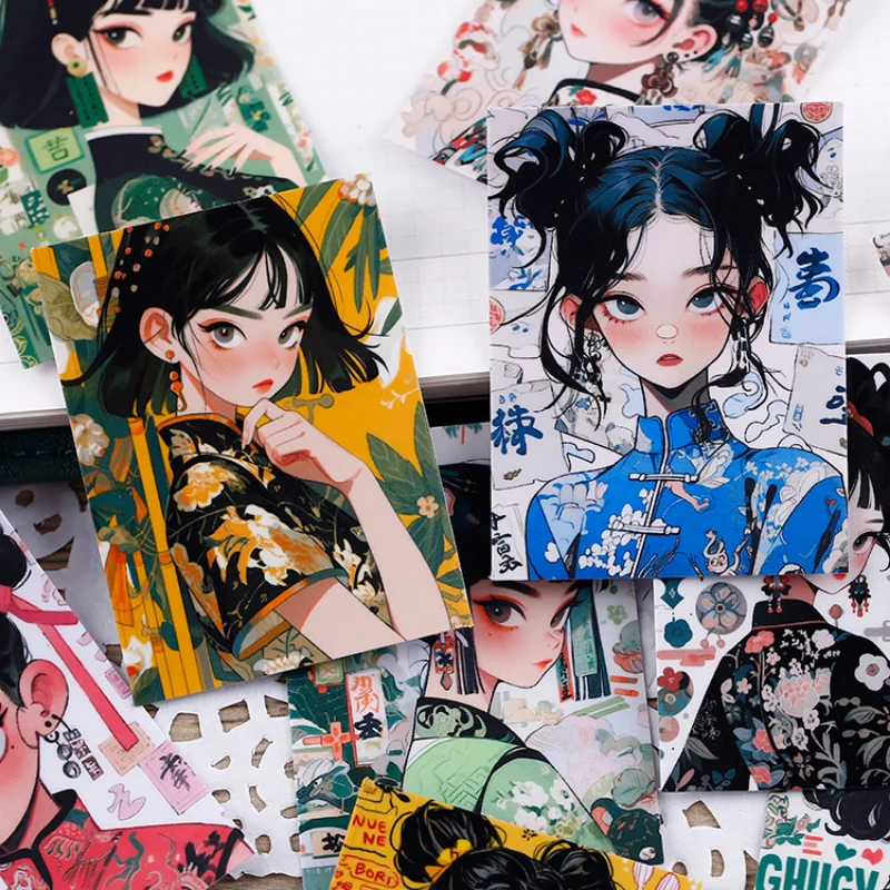 16 stücke Briefpapier Aufkleber mit chinesischen Retro Mädchen wasserdichte Eigenschaften perfekt für DIY Handwerk, Journal Dekoration Scrap booking