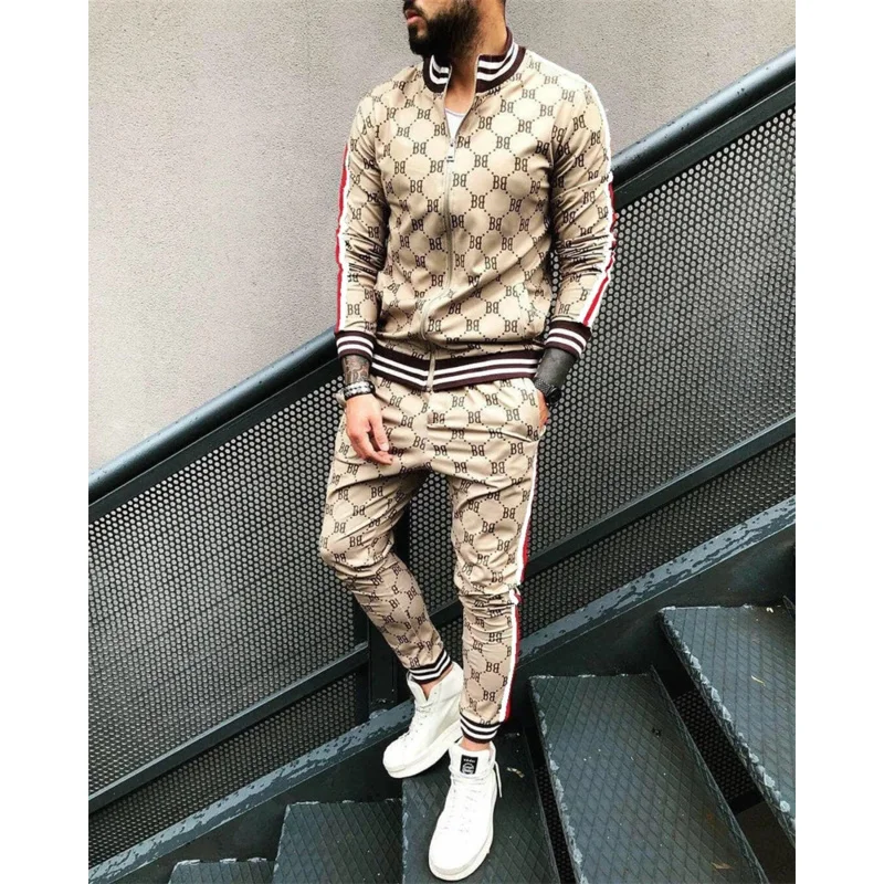

2023 Spring and autumn new trend brand men's suits 3D printing casual wear BB letters fashion zipper jacket tops trousers