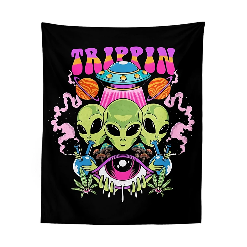 Tapestry Decorations Alien Tapestry Mandala macrame hippie Art Mushroom eye Wall Hanging black Tapestries For Living Room Home Dorm Decor Cloth