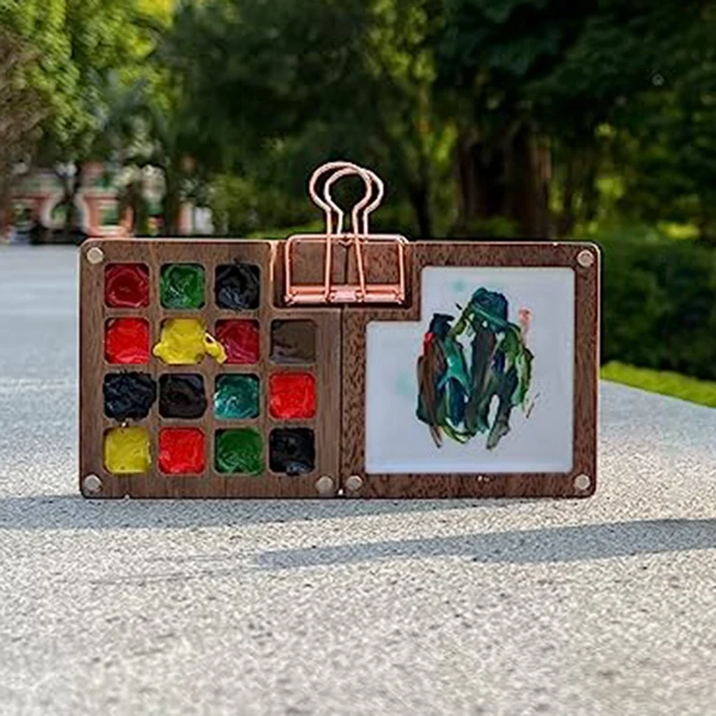 Portable Watercolor Palette 15 Color Sketchbook Palette Wooden Palette Box Travel Paint Palette (Without Colors) paint tray,color palette,watercolor palette