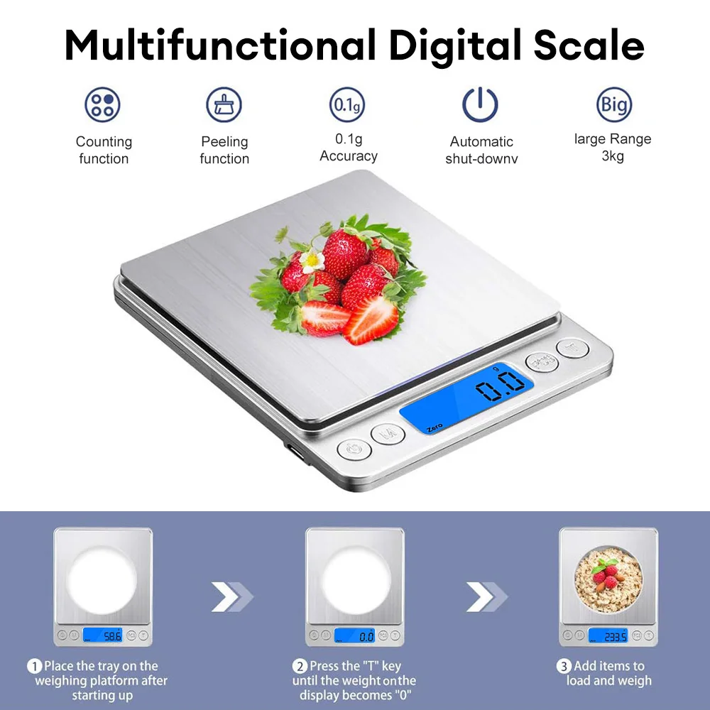 

1000g/ 0.1g High Precision Kitchen Electronic Scale Portable Digital Small Jewelry Scale Food Scales Gram Scale With Lcd/ Tare