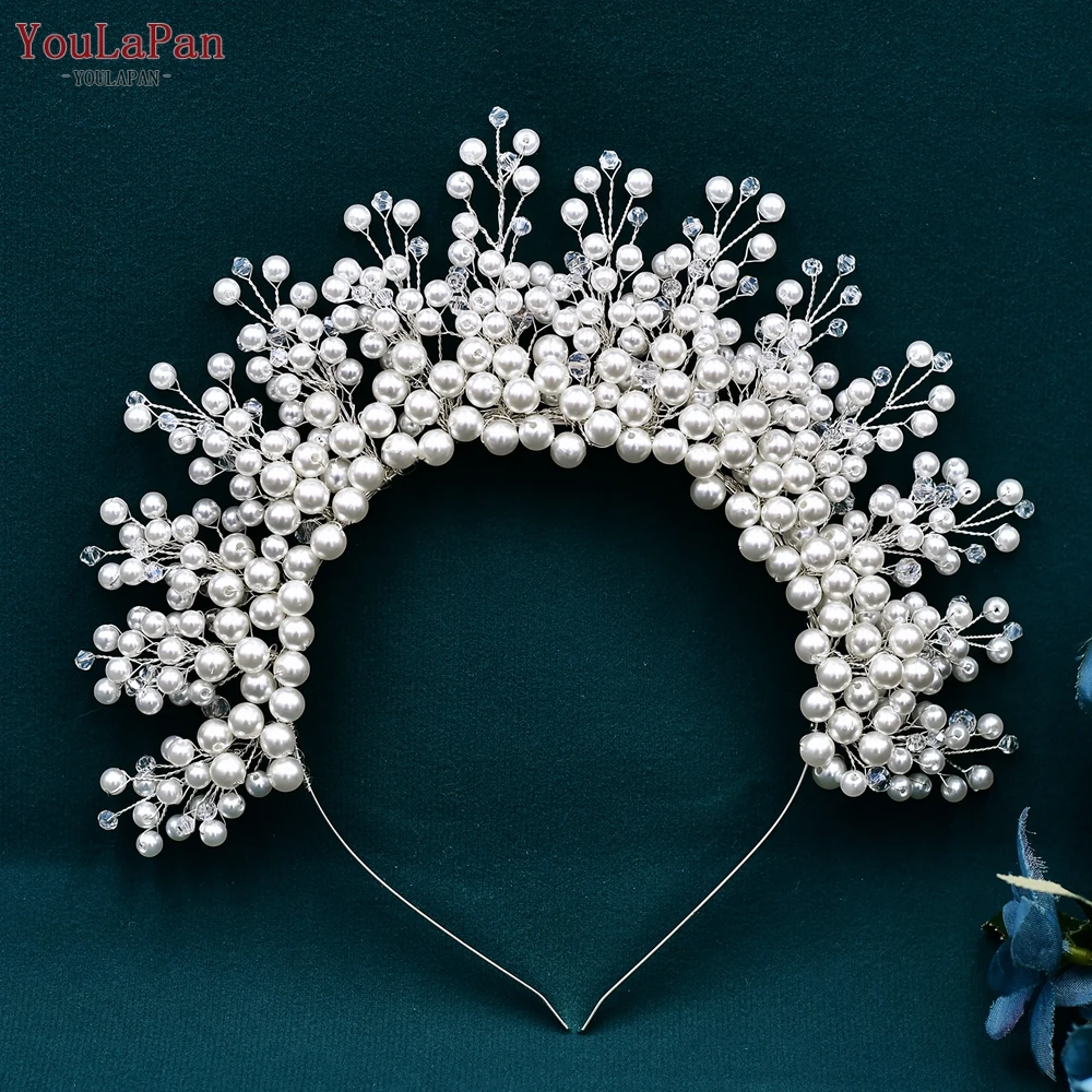 TOPQUEEN Wedding Pearls Crown Bridal Dress Headband Woman Party Headwear Beaded Jewelry Hair Accessories Grilfriend Gift HP598 gold multi layer goddess angel halo hair crown diy metal base headband bridal wedding hair hoop women halloween jewelry headwear