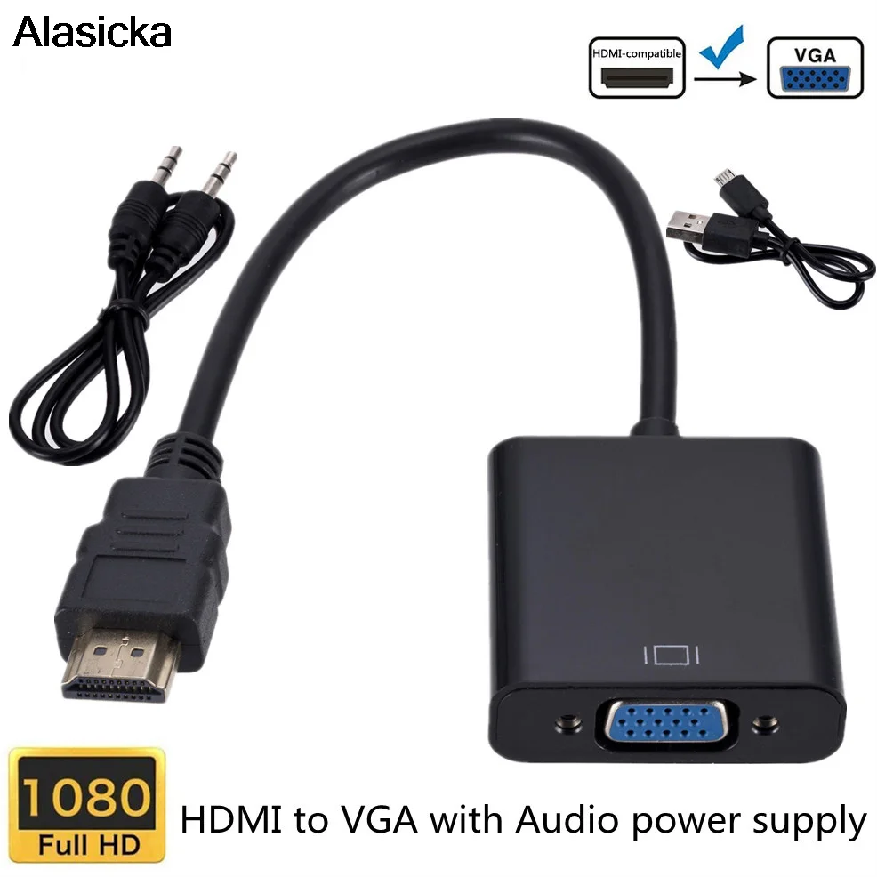 HD 1080P HDMI To VGA 케이블 컨버터 (오디오 전원 공급 장치 포함) HDMI Male To VGA Female 컨버터 어댑터, 태블릿 노트북 PC TV 용